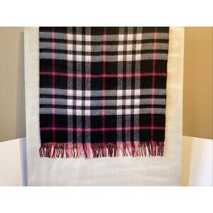 preston york scarf reversible plaid black/pink solid pink79”x30” w/fringe